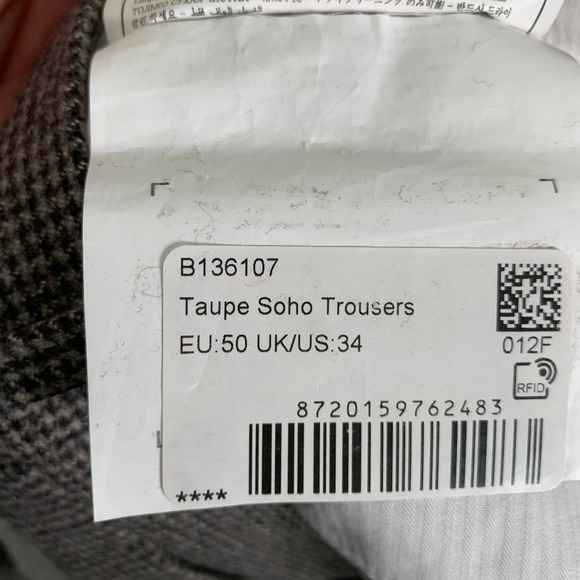 Suitsuppy Wool Pants Men 34x29 Brown Vitale Barberis Flannel Soho Houndstooth - Picture 5 of 13